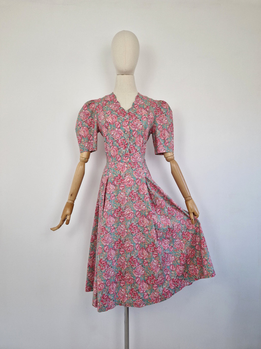 Vintage 80s Laura Ashley pink and green dress