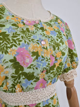 Load image into Gallery viewer, Vintage 70s green prairie maxi dress
