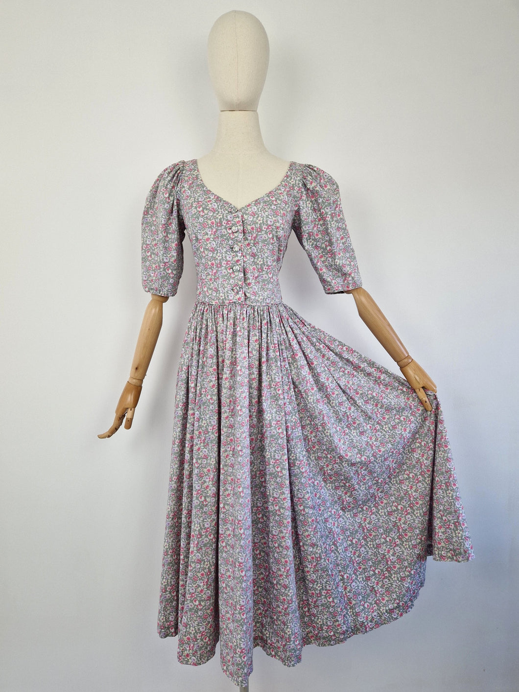 Vintage 80s Laura Ashley green and pink dress