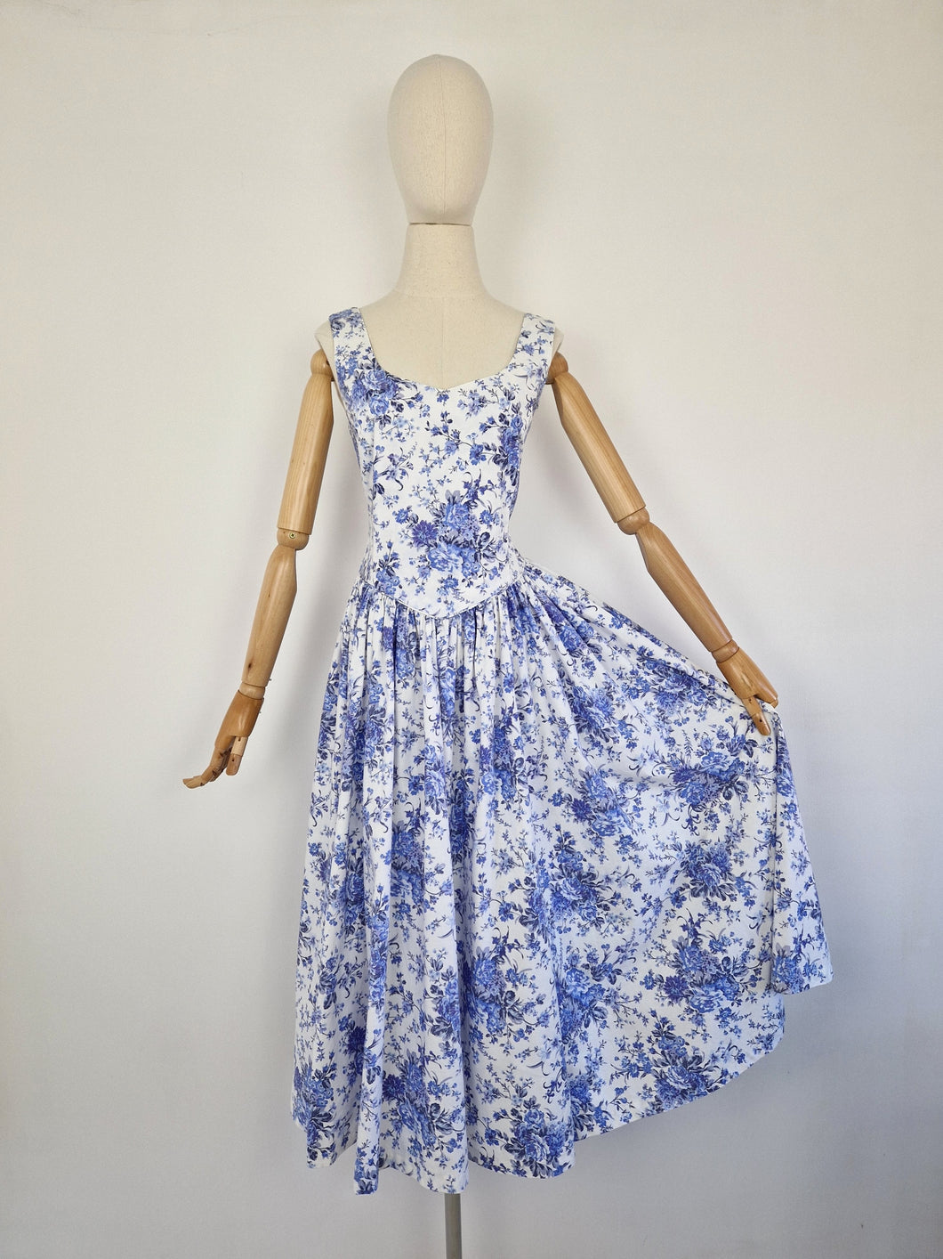 Vintage 80s/90s Laura Ashley blue and white dress