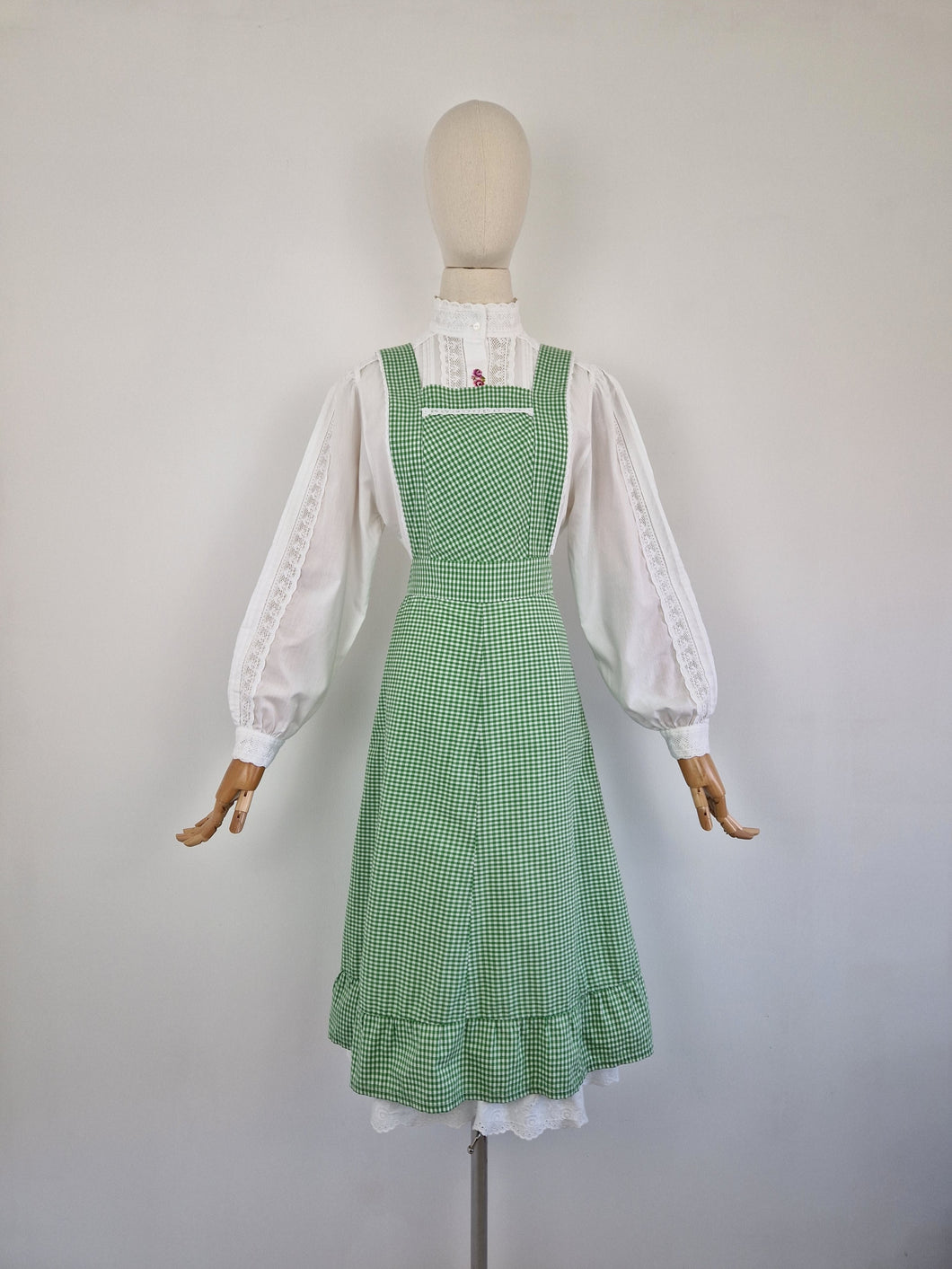 Vintage 70s gingham pinafore dress