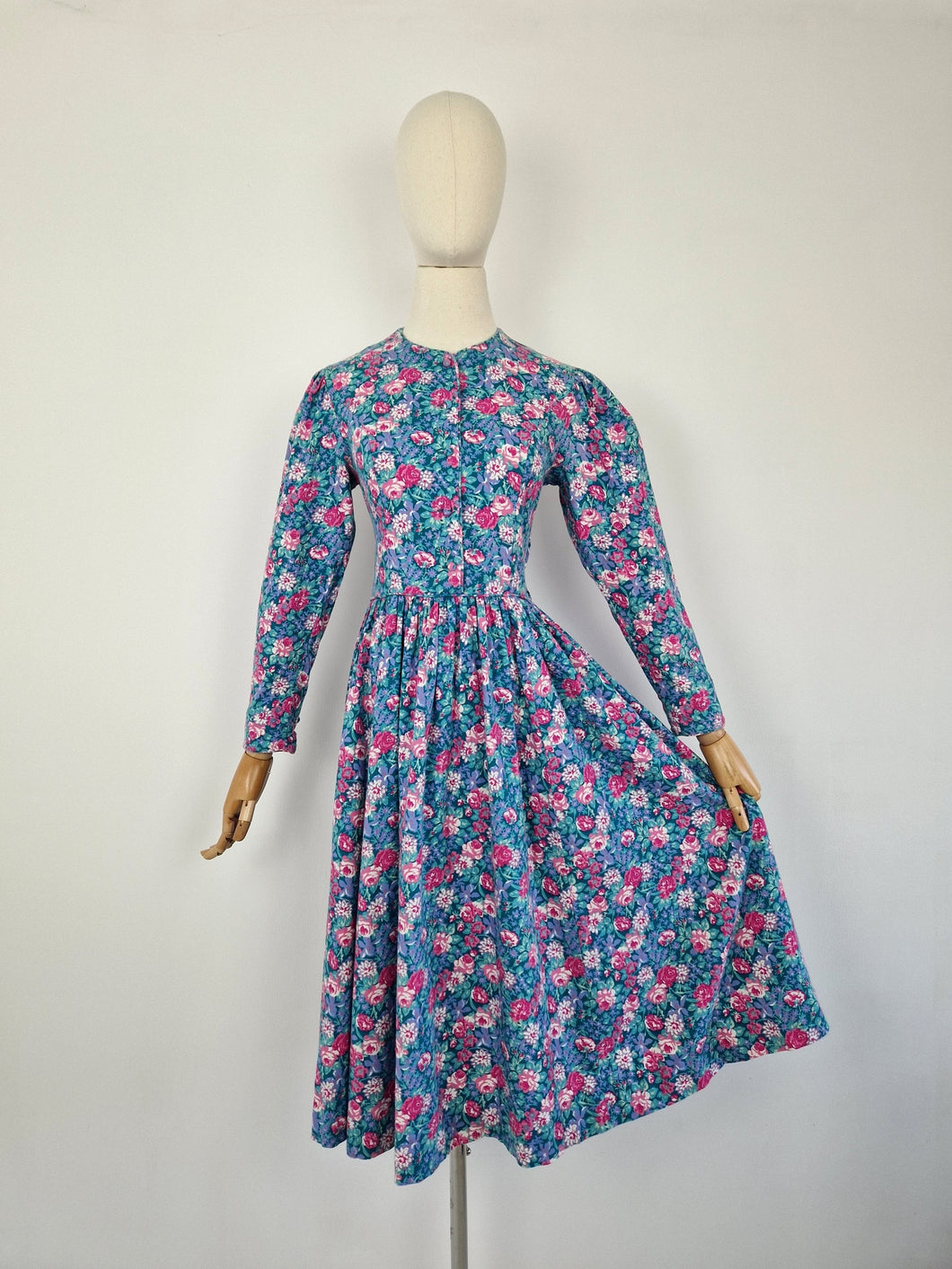 Vintage 90s Laura Ashley green and pink dress
