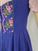Load image into Gallery viewer, Vintage 70s blue embroidered dirndl dress

