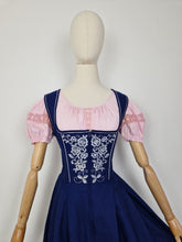 Load image into Gallery viewer, Vintage 70s navy embroidered dirndl dress
