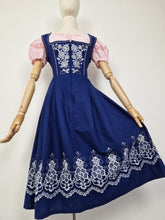 Load image into Gallery viewer, Vintage 70s navy embroidered dirndl dress
