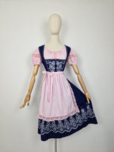 Load image into Gallery viewer, Vintage 70s navy embroidered dirndl dress
