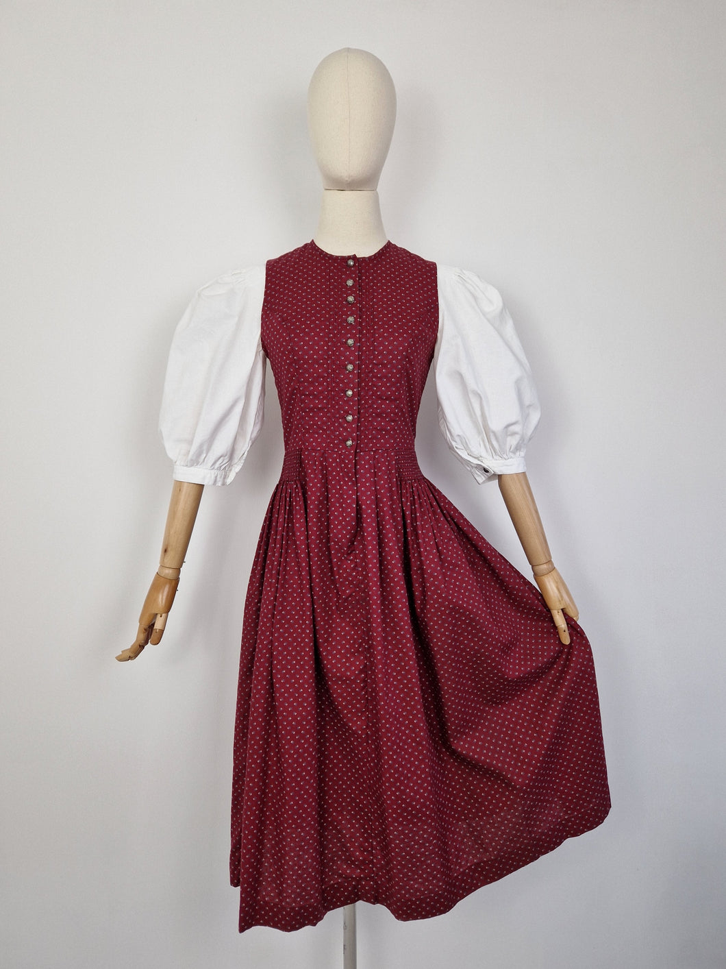 Vintage 80s burgundy dirndl dress