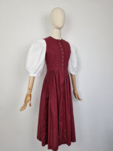 Load image into Gallery viewer, Vintage 80s burgundy dirndl dress
