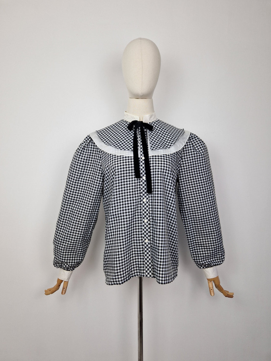 Vintage 80s gingham taffeta blouse