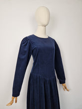 Load image into Gallery viewer, Vintage 90s Laura Ashley dark navy corduroy dress
