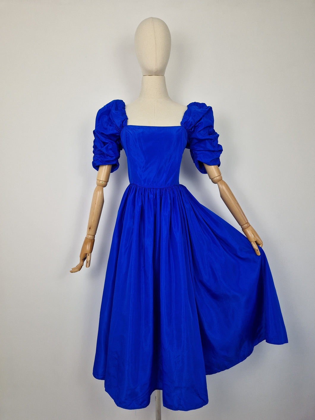 Vintage 80s Laura Ashley blue taffeta ballgown dress
