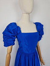Load image into Gallery viewer, Vintage 80s Laura Ashley blue taffeta ballgown dress
