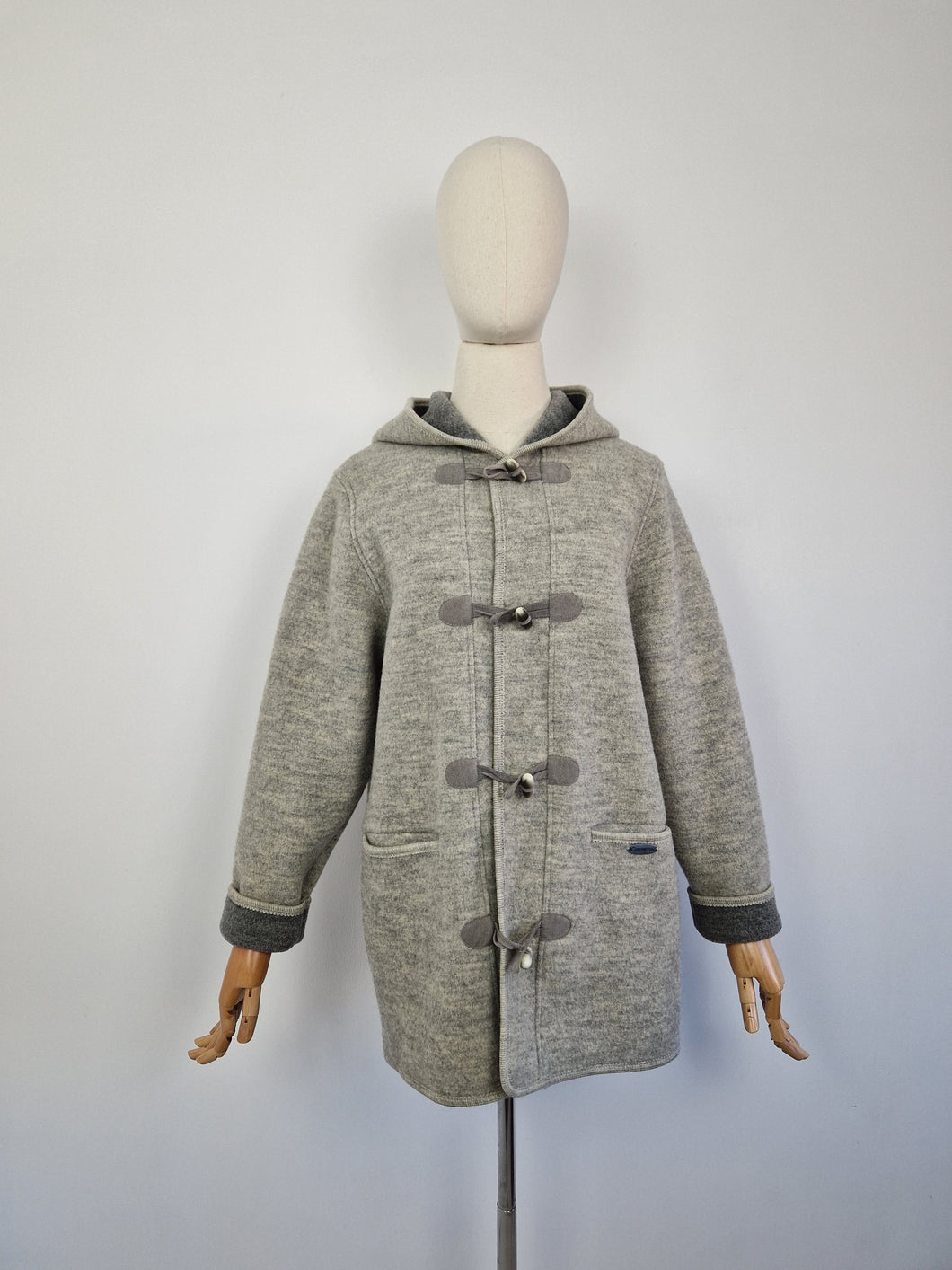 Vintage Austrian grey wool duffle coat