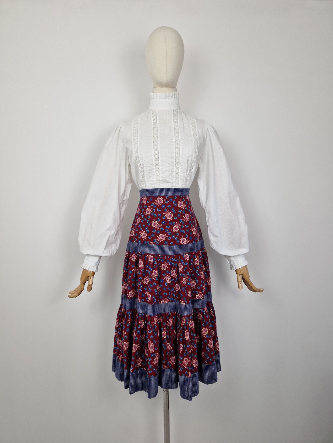 Vintage 80s prairie tiered skirt