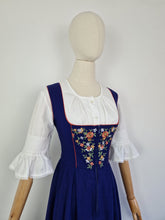 Load image into Gallery viewer, Vintage 70s Austrian embroidered dirndl milkmaid dress
