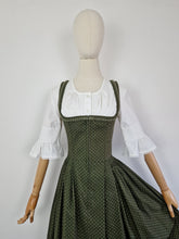 Load image into Gallery viewer, Vintage 70s Austrian moss green dirndl milkmaid dress
