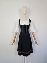 Load image into Gallery viewer, Vintage 70s Austrian black dirndl milkmaid dress

