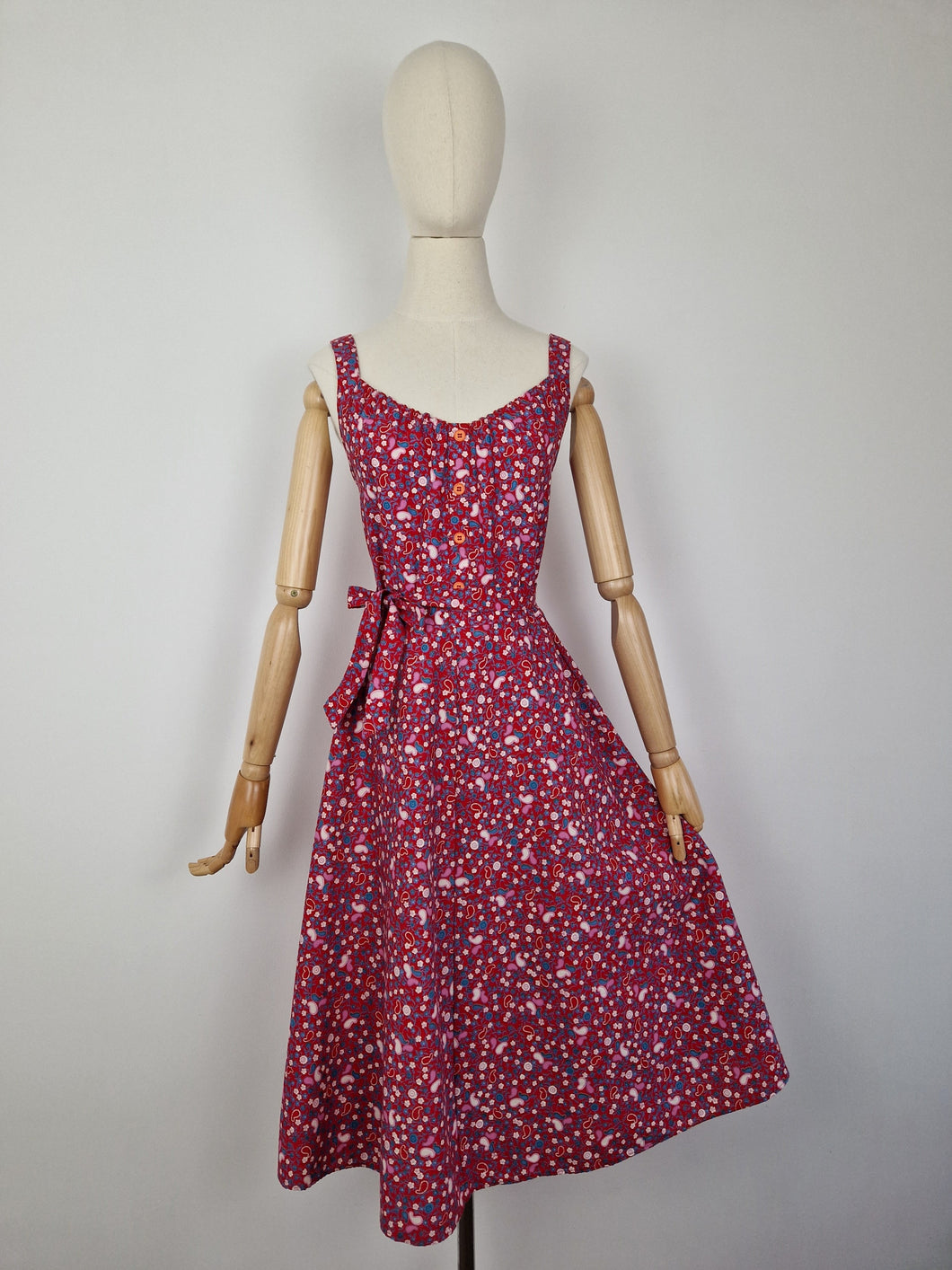 Vintage 80s cotton paisley and floral sundress