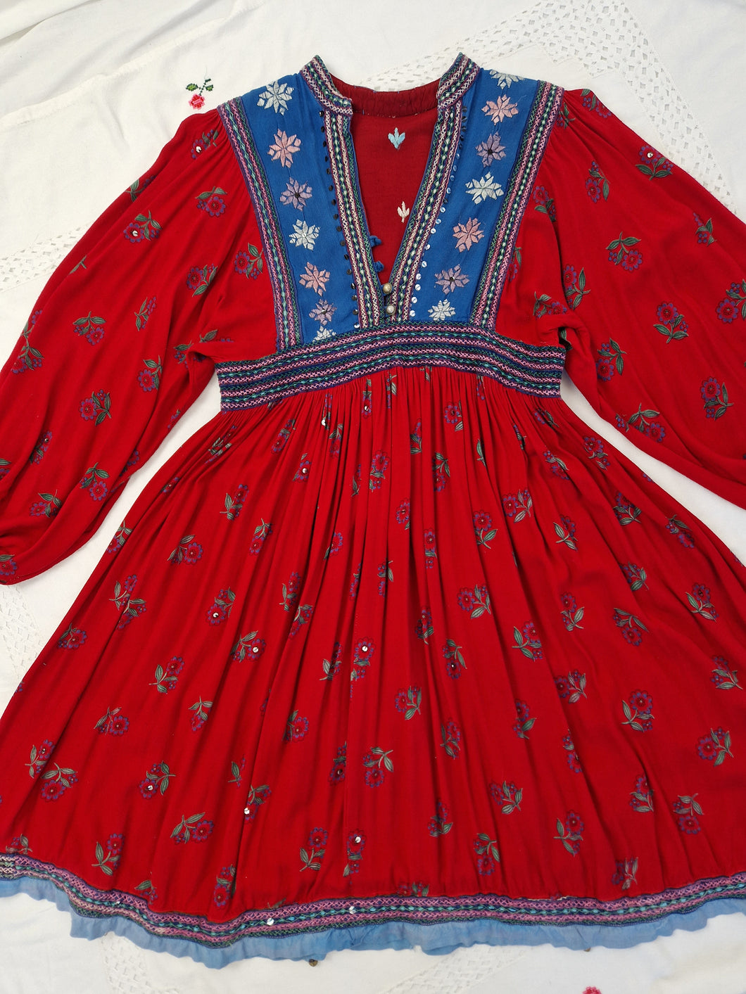 Vintage 70s Afghan embroidered cotton dress