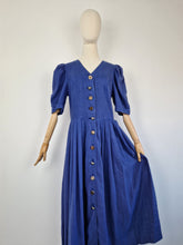Load image into Gallery viewer, Vintage puff sleeves linen dress
