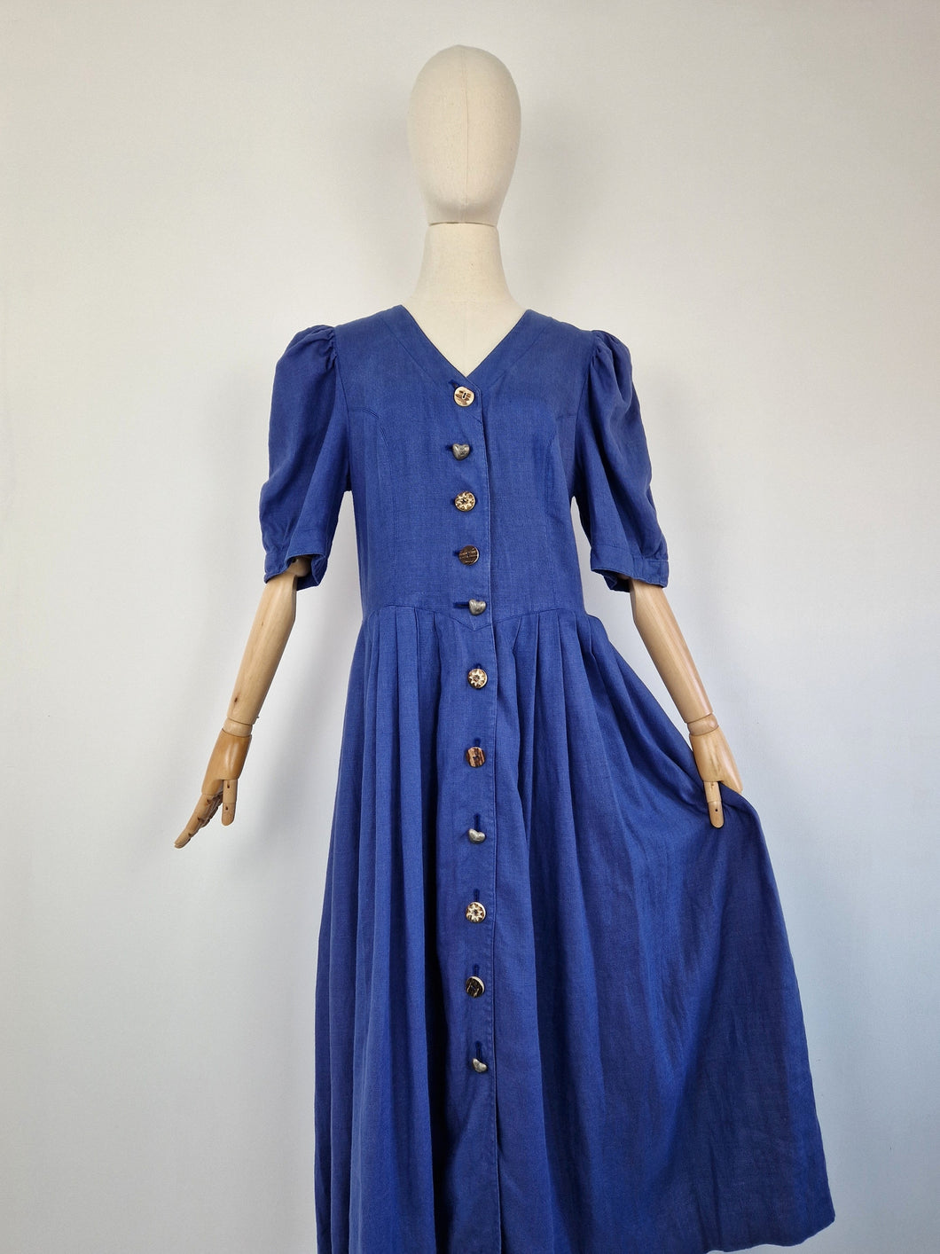 Vintage puff sleeves linen dress