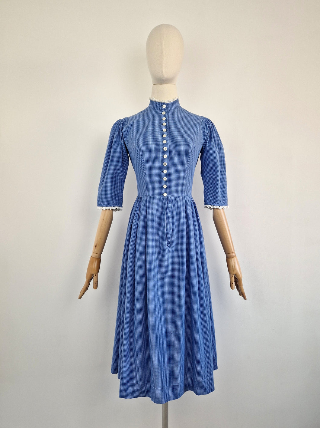 Vintage 80s gingham dirndl cottagecore dress