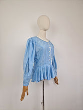 Load image into Gallery viewer, Vintage 80s baby blue peplum blouse
