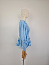 Load image into Gallery viewer, Vintage 80s baby blue peplum blouse
