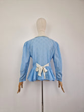Load image into Gallery viewer, Vintage 80s baby blue peplum blouse
