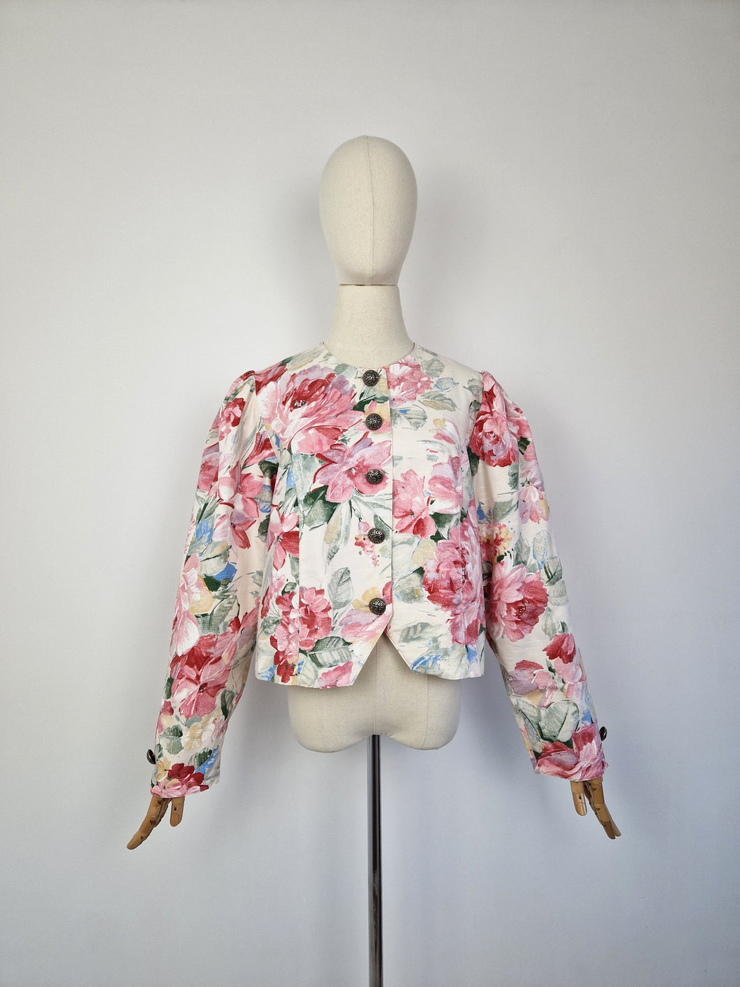 Vintage floral cotton and linen blazer