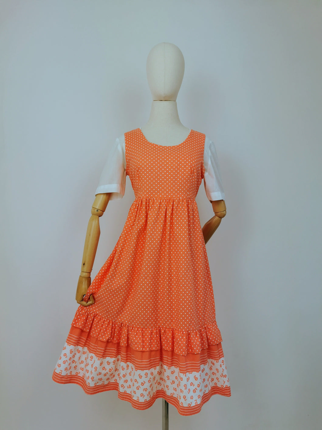Vintage peach polka dot cotton sundress