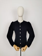 Load image into Gallery viewer, Vintage navy puff sleeves cardigan
