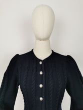 Load image into Gallery viewer, Vintage navy puff sleeves cardigan
