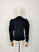 Load image into Gallery viewer, Vintage navy puff sleeves cardigan
