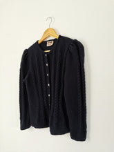 Load image into Gallery viewer, Vintage navy puff sleeves cardigan
