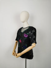Load image into Gallery viewer, Vintage sequins silk floral blouse
