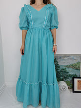 Load image into Gallery viewer, Vintage 70s mint polka dot prairie dress
