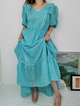 Load image into Gallery viewer, Vintage 70s mint polka dot prairie dress
